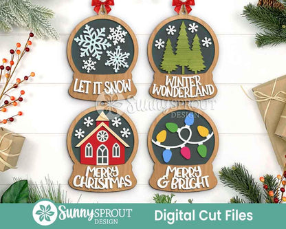 Snow Globe Christmas Ornament Bundle, Digital download, SVG laser cut file, Cricut