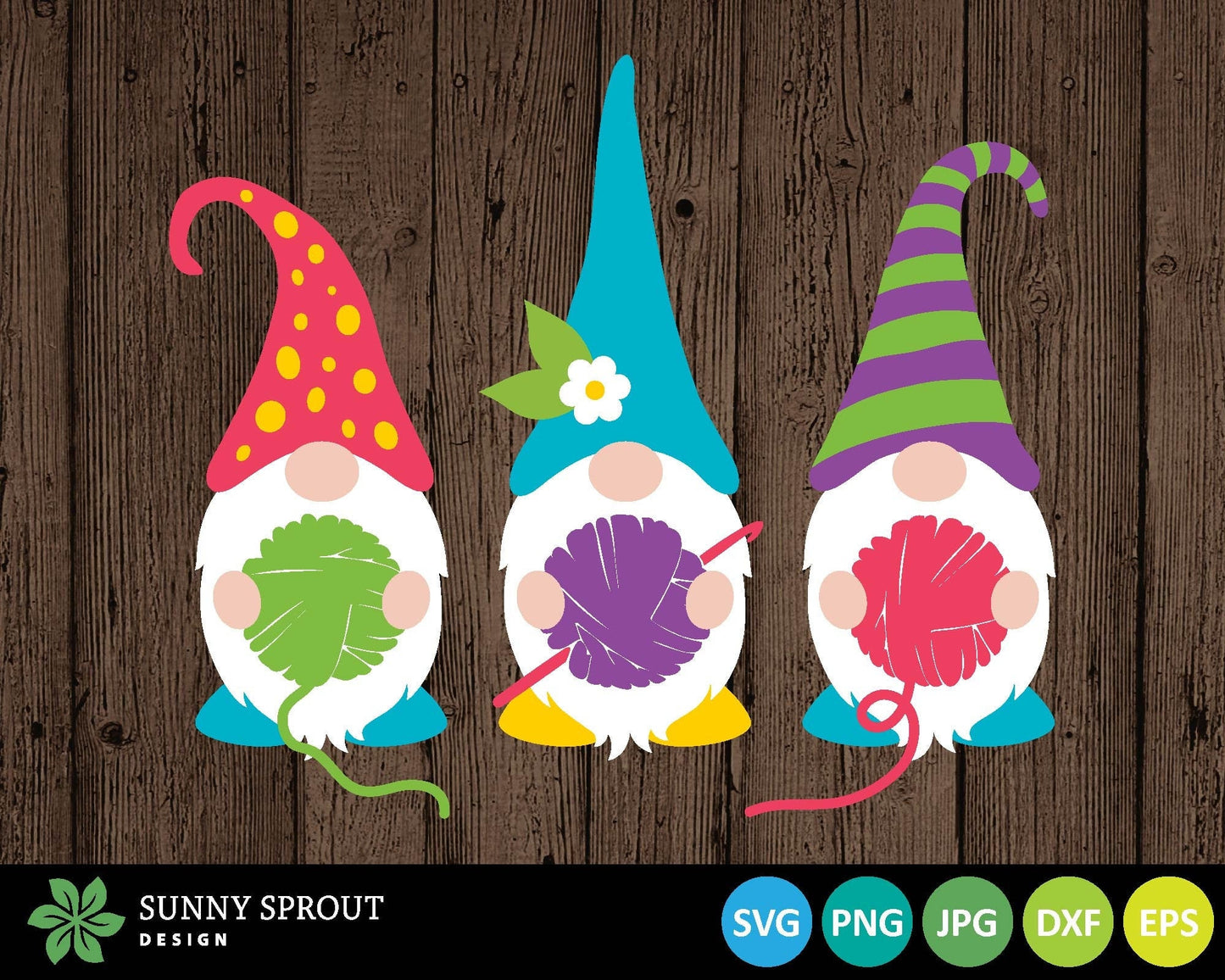 Crochet Gnomes Holding Yarn SVG, Digital Download, Cricut Cut File, Silhouette, Knitting, Crochet, Sewing Design