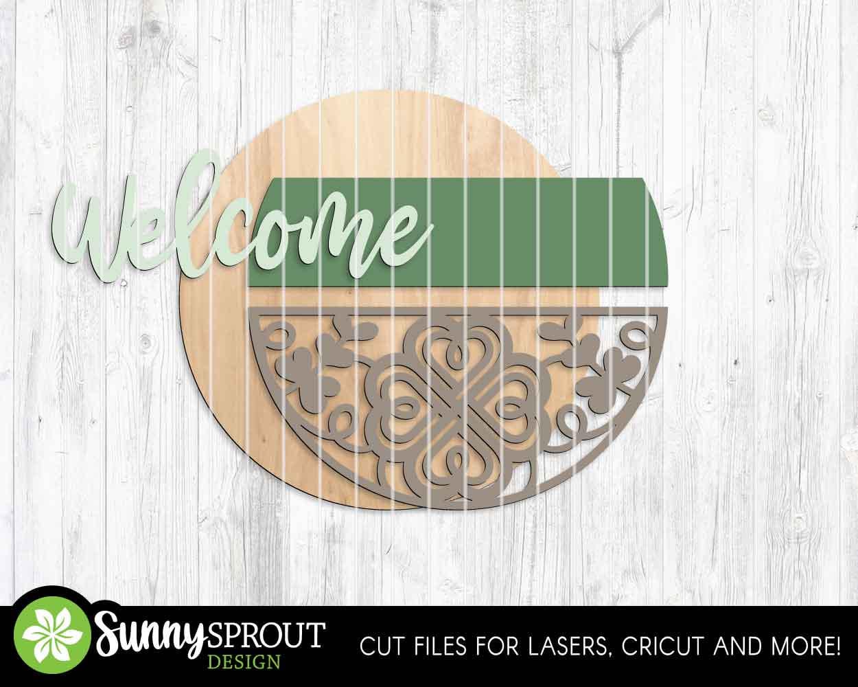 Welcome Celtic Clover Sign, Digital Download, SVG Laser Cut File, Cricut, Round Door Hanger Design, St. Patrick's Day Decor