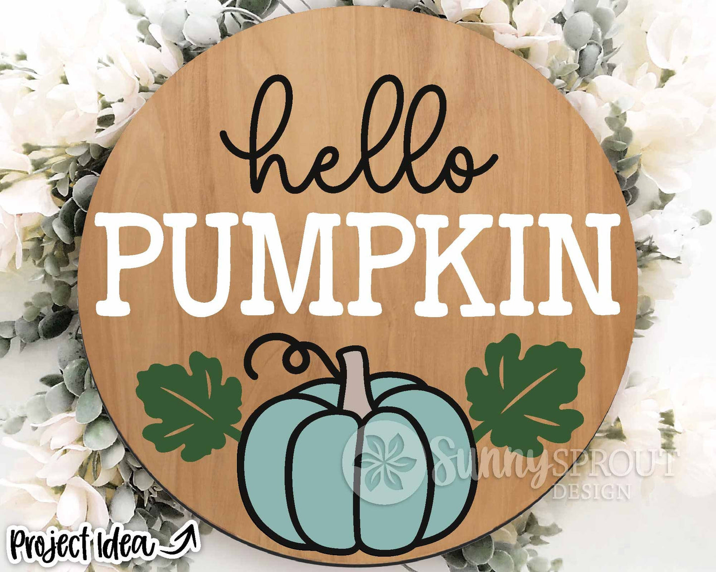 Hello Pumpkin Sign, Digital Download, SVG Laser Cut File, Cricut, Round Fall Welcome Door Hanger Design