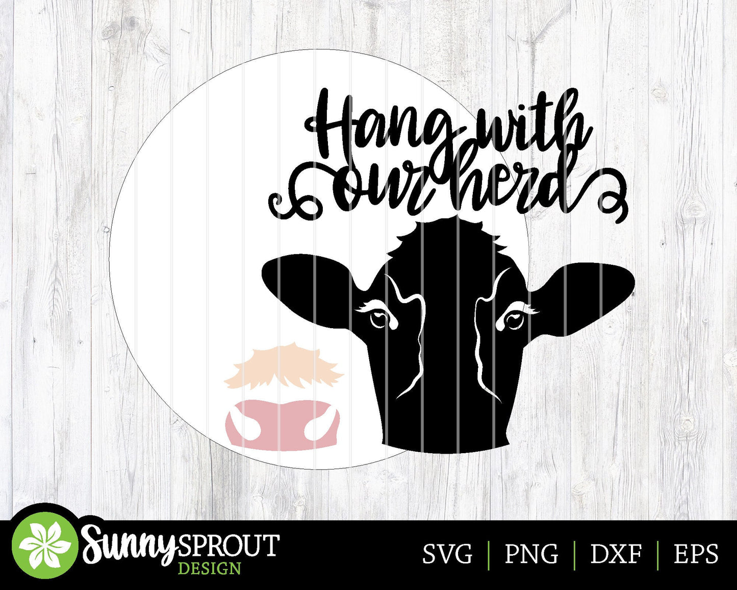 Hang With Our Herd Cow Head Sign, Digital download, SVG Laser cut file, Cricut, Round door hanger design, Farm animal decor
