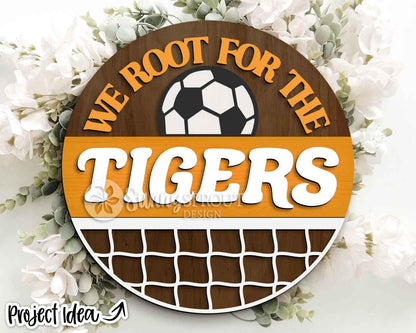 We Root For The Soccer Team Sign, Digital Download, SVG Laser Cut File, Cricut, Round Door Hanger Design, Personalized Sports Decor