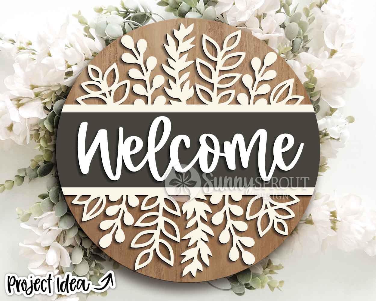 Wildflower Floral Welcome Sign, Digital Download, SVG Laser Cut File, Cricut, Summer Round Door Hanger Design