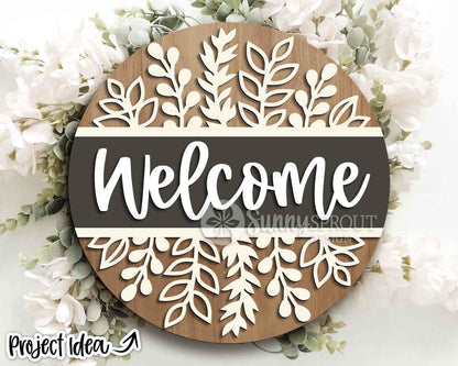 Wildflower Floral Welcome Sign, Digital Download, SVG Laser Cut File, Cricut, Summer Round Door Hanger Design