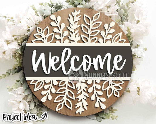 Wildflower Floral Welcome Sign, Digital Download, SVG Laser Cut File, Cricut, Summer Round Door Hanger Design