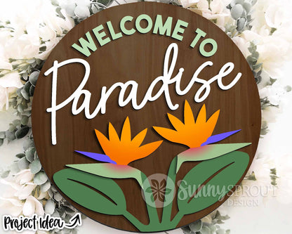 Welcome Bird of Paradise Flower Sign, Digital Download, SVG Laser Cut File, Cricut, Summer Round Door Hanger Design