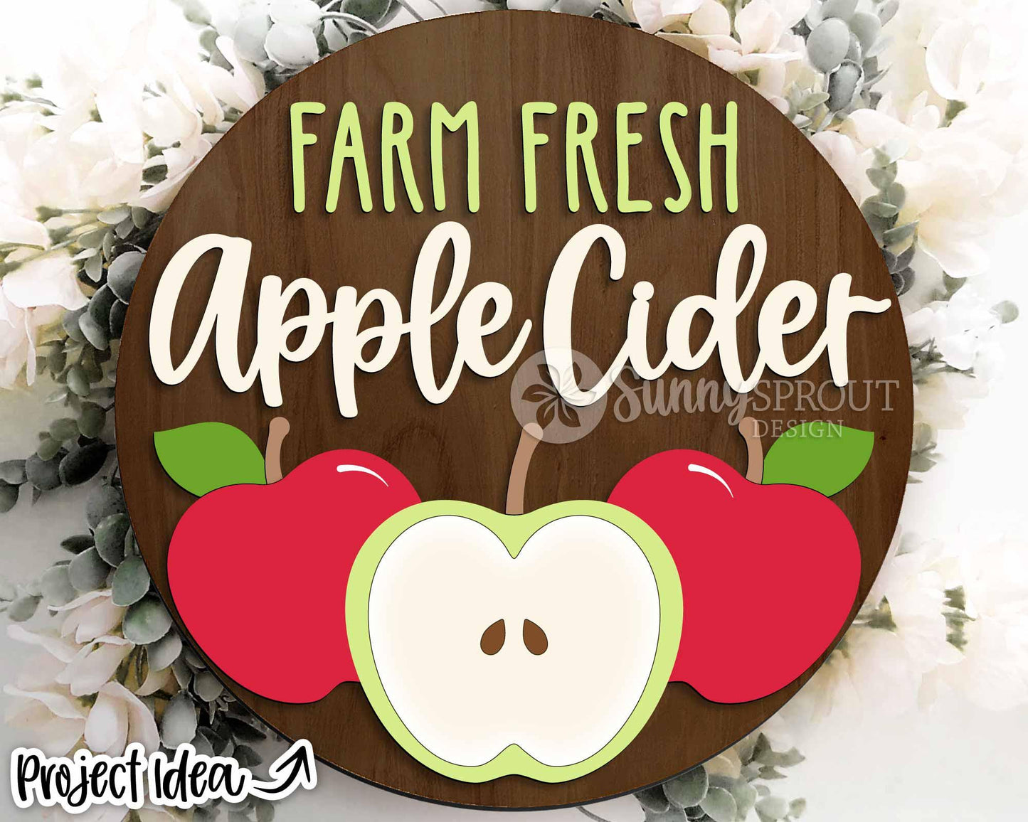 Farm Fresh Apple Cider Sign, Digital Download, SVG Laser Cut File, Cricut, Round Fall Door Hanger Design, Farm Decor