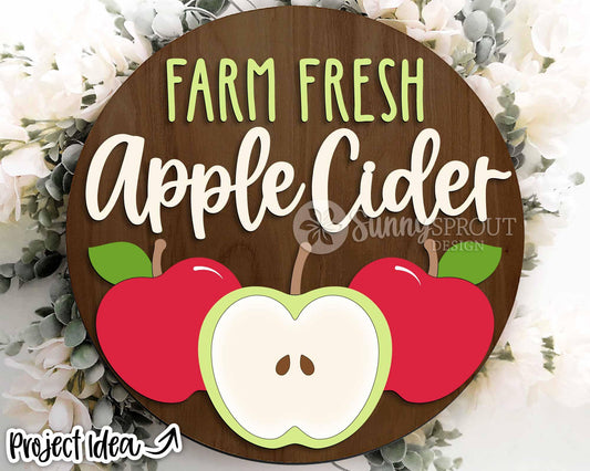 Farm Fresh Apple Cider Sign, Digital Download, SVG Laser Cut File, Cricut, Round Fall Door Hanger Design, Farm Decor