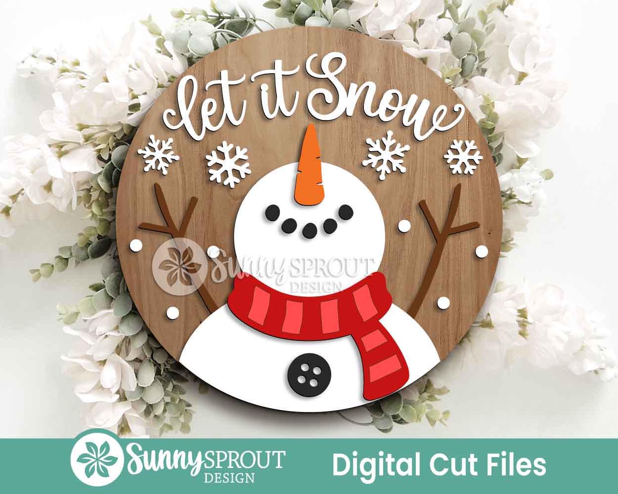 Winter Laser Sign Bundle 3, Round door hanger SVG, Glowforge laser file, Snowflake cut file, Christmas holiday decor svg