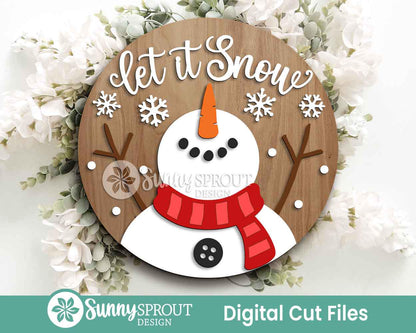 Winter Laser Sign Bundle 3, Round door hanger SVG, Glowforge laser file, Snowflake cut file, Christmas holiday decor svg