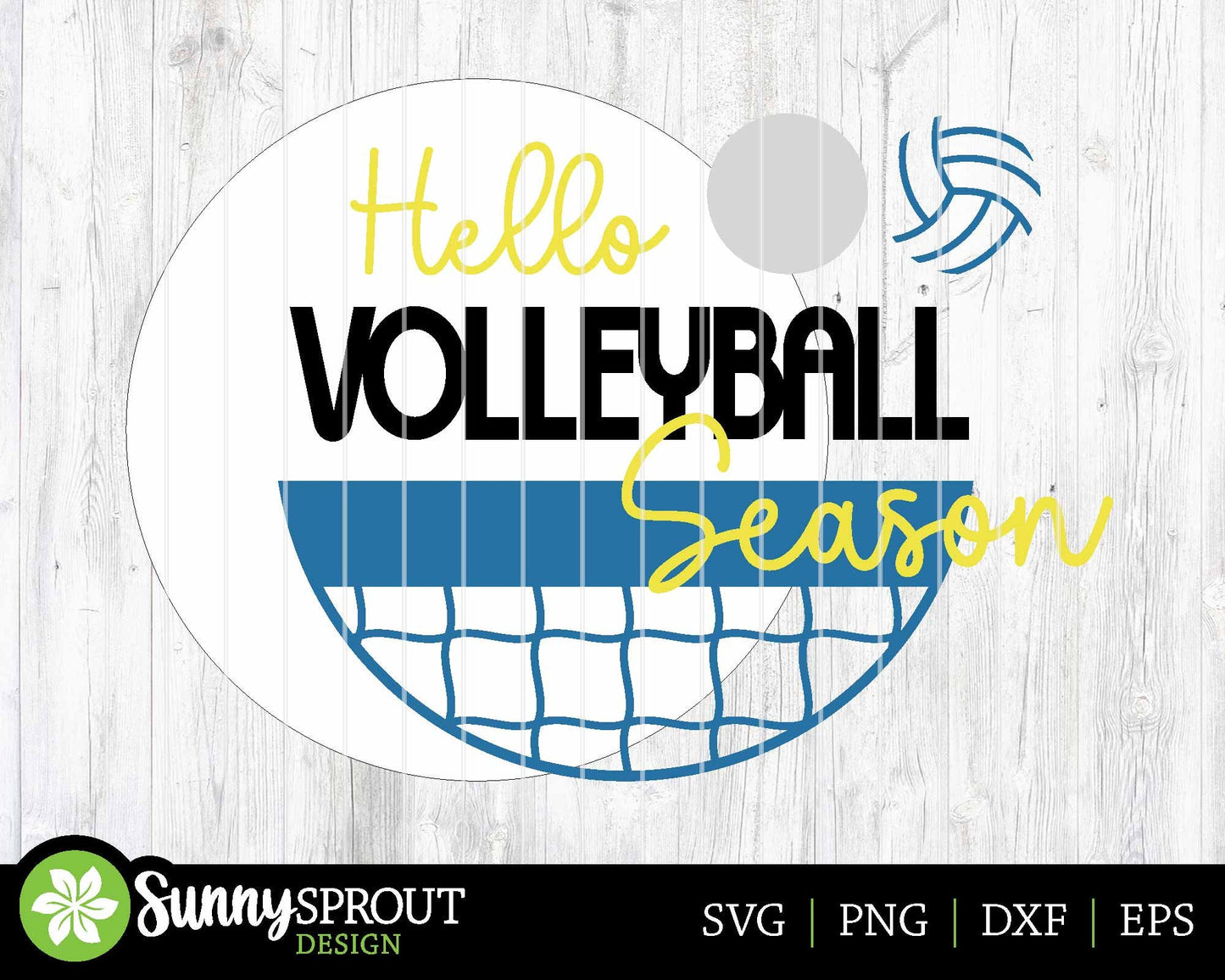 Hello Volleyball Season Sign, Digital Download, SVG Laser Cut File, Cricut, Round Door Hanger Design, Sports Decor