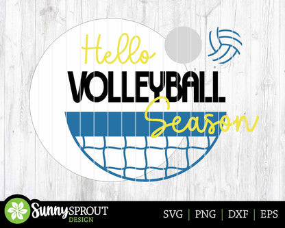 Hello Volleyball Season Sign, Digital Download, SVG Laser Cut File, Cricut, Round Door Hanger Design, Sports Decor