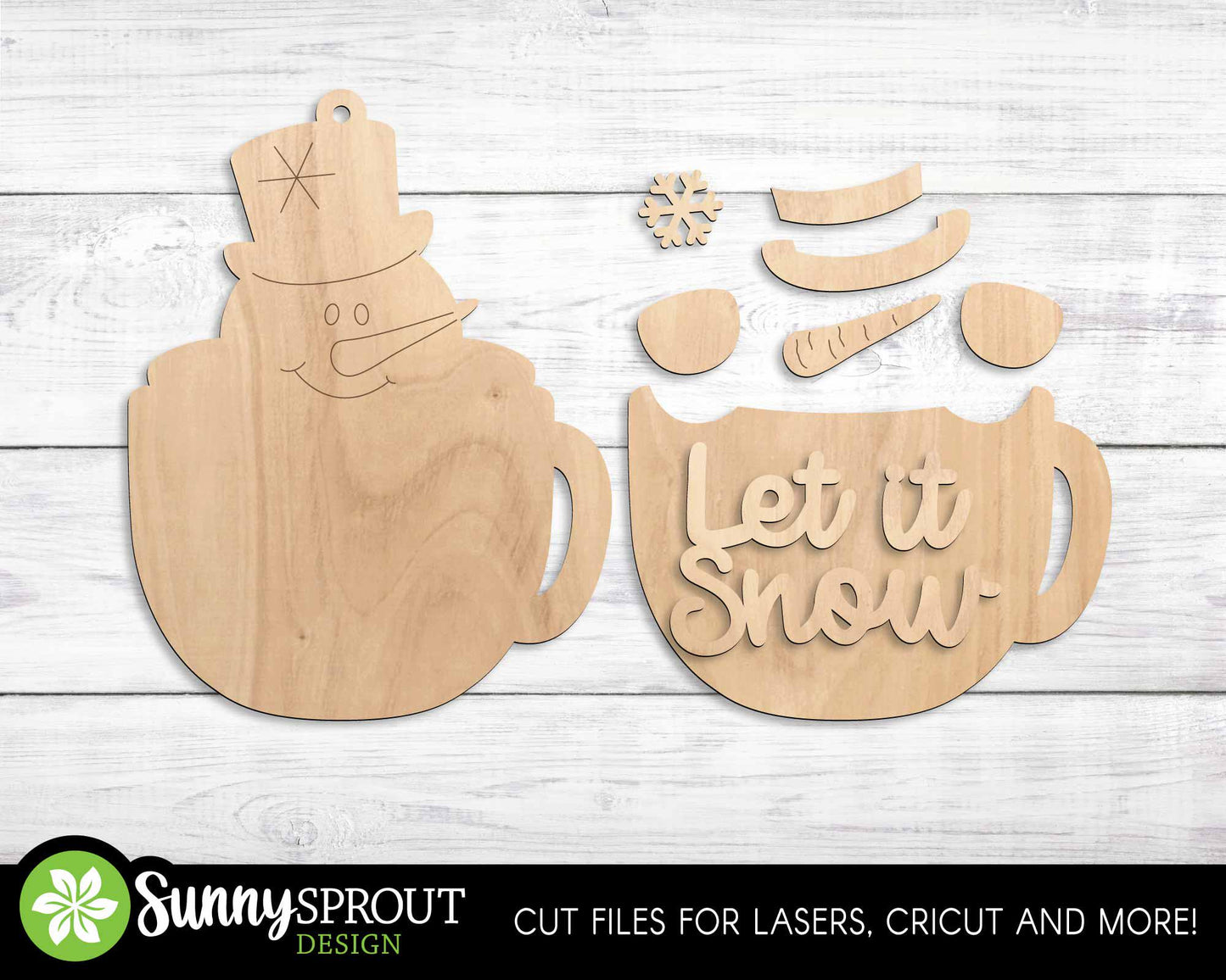Peeking Snowman Let It Snow Mug Ornament, Digital download, SVG laser cut file, Cricut, Christmas design