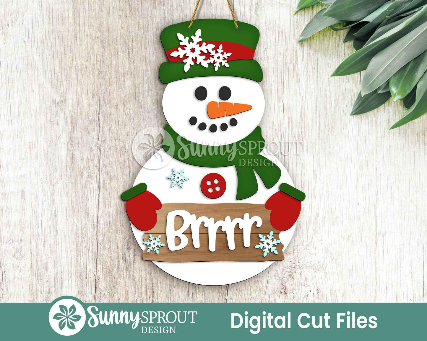 Snowman Brrr Welcome Sign, Door hanger SVG, Glowforge laser cut file, Winter decor, Christmas holiday decor, Snowflake