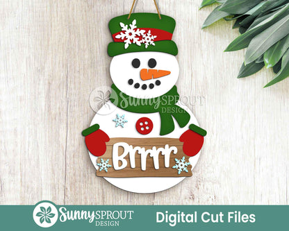 Snowman Brrr Welcome Sign, Door hanger SVG, Glowforge laser cut file, Winter decor, Christmas holiday decor, Snowflake