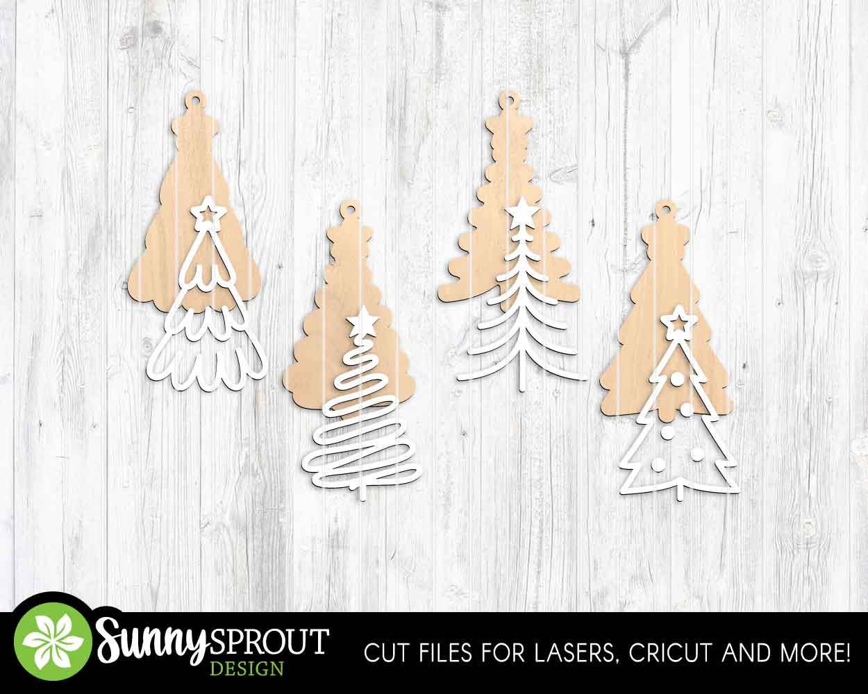 Drawn Christmas Tree Ornament Bundle, Digital download, SVG laser cut file, Cricut, Modern Christmas design