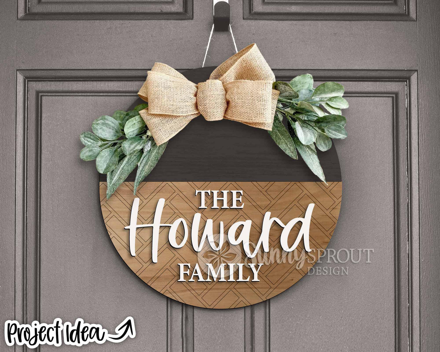 Family Name Herringbone Welcome Sign, Digital Download, SVG Laser Cut File, Cricut, Modern Farmhouse Round Door Hanger Design