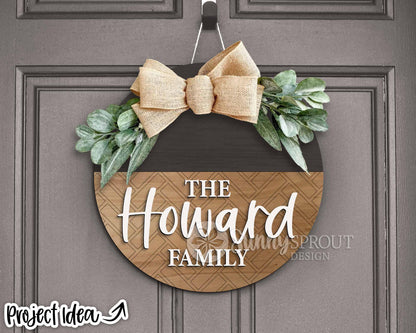 Family Name Herringbone Welcome Sign, Digital Download, SVG Laser Cut File, Cricut, Modern Farmhouse Round Door Hanger Design