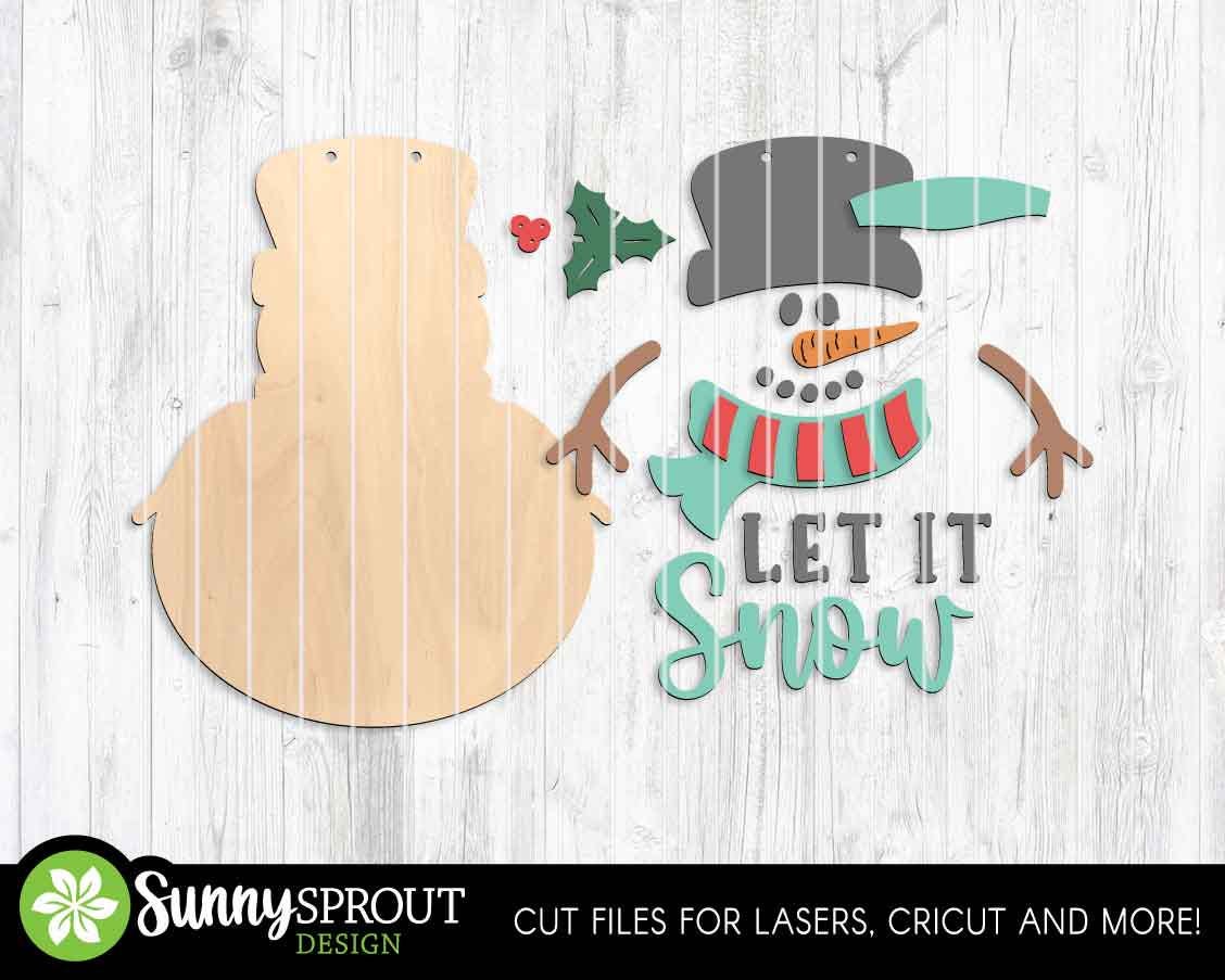 Let It Snow Snowman Sign, Digital download, SVG laser cut file, Cricut, Door hanger design, Winter Christmas decor