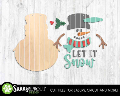 Let It Snow Snowman Sign, Digital download, SVG laser cut file, Cricut, Door hanger design, Winter Christmas decor