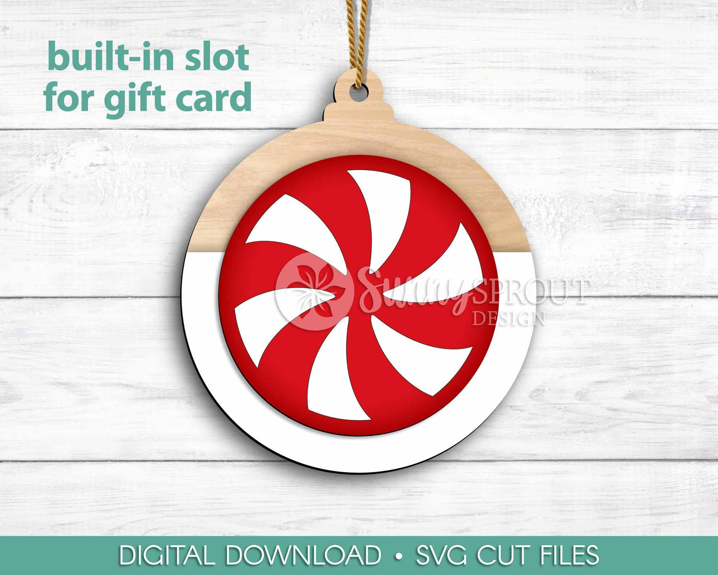 Gift Card Holder Peppermint Ornament, Digital download, SVG laser cut file, Cricut, Christmas design