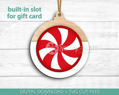 Gift Card Holder Peppermint Ornament, Digital download, SVG laser cut file, Cricut, Christmas design