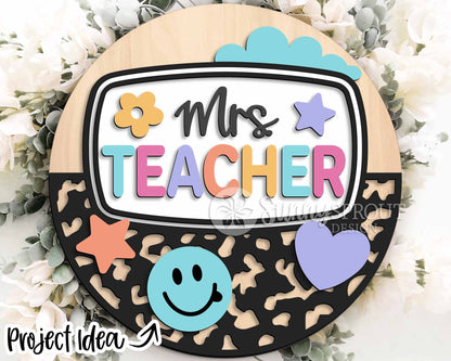 Classroom Sign Bundle, Round door hanger svg, Glowforge laser file, Cricut cut file, Door welcome sign, Teacher name sign