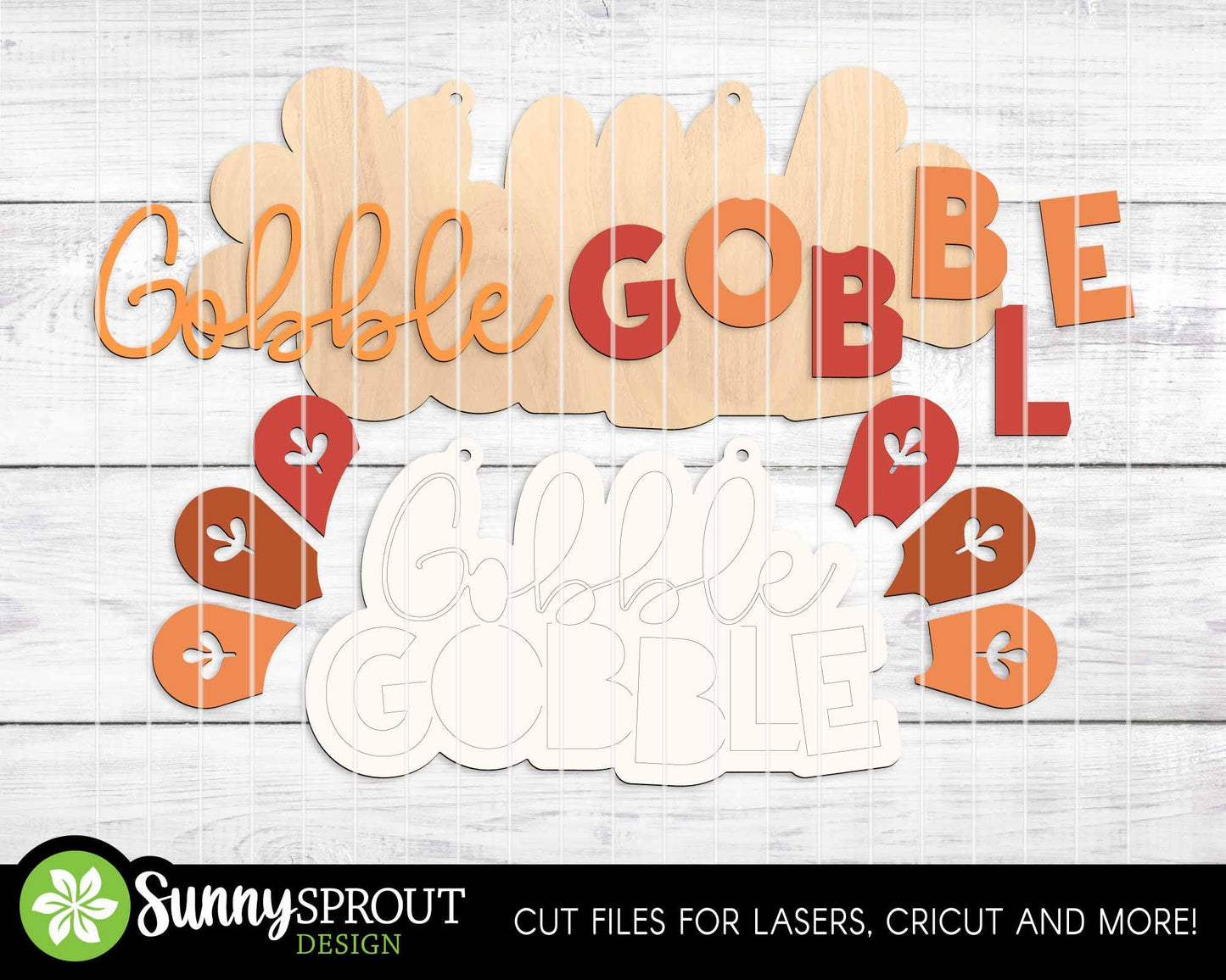 Gobble Gobble Turkey Feather Sign, Digital Download, SVG Laser Cut File, Cricut, Thanksgiving Fall Door Hanger Design