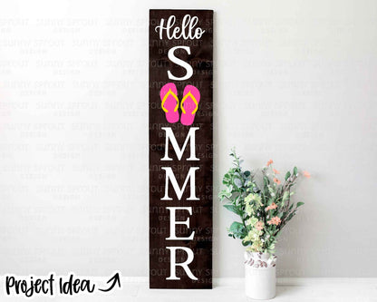 Hello Summer Flip Flops Sign, Digital Download, Cricut SVG Cut File, Vertical Porch Leaner Design