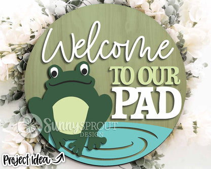 Welcome to Our Pad Frog Sign, Digital download, SVG Laser cut file, Cricut, Round door hanger design, Lake pond camping decor