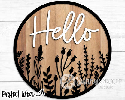 Floral Welcome Laser Sign Bundle, Round door hanger svg, Glowforge laser file, Cricut cut file, Front door sign svg