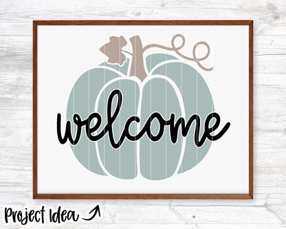 Welcome Pumpkin Sign, Digital Download, Cricut SVG Cut File, Silhouette, Round Fall Door Hanger Design