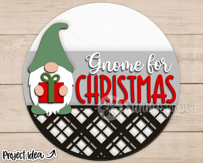 Gnome for Christmas Round Sign, Digital Download, SVG Laser Cut File, Cricut, Round Door Hanger Design
