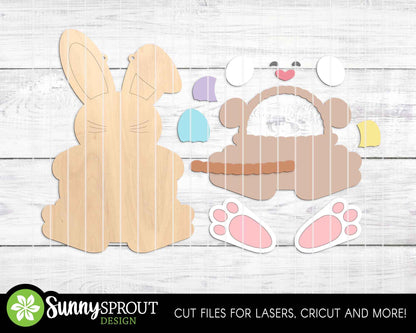 Easter Bunny & Egg Basket Sign, Digital download, SVG laser cut file, Cricut, Door hanger design