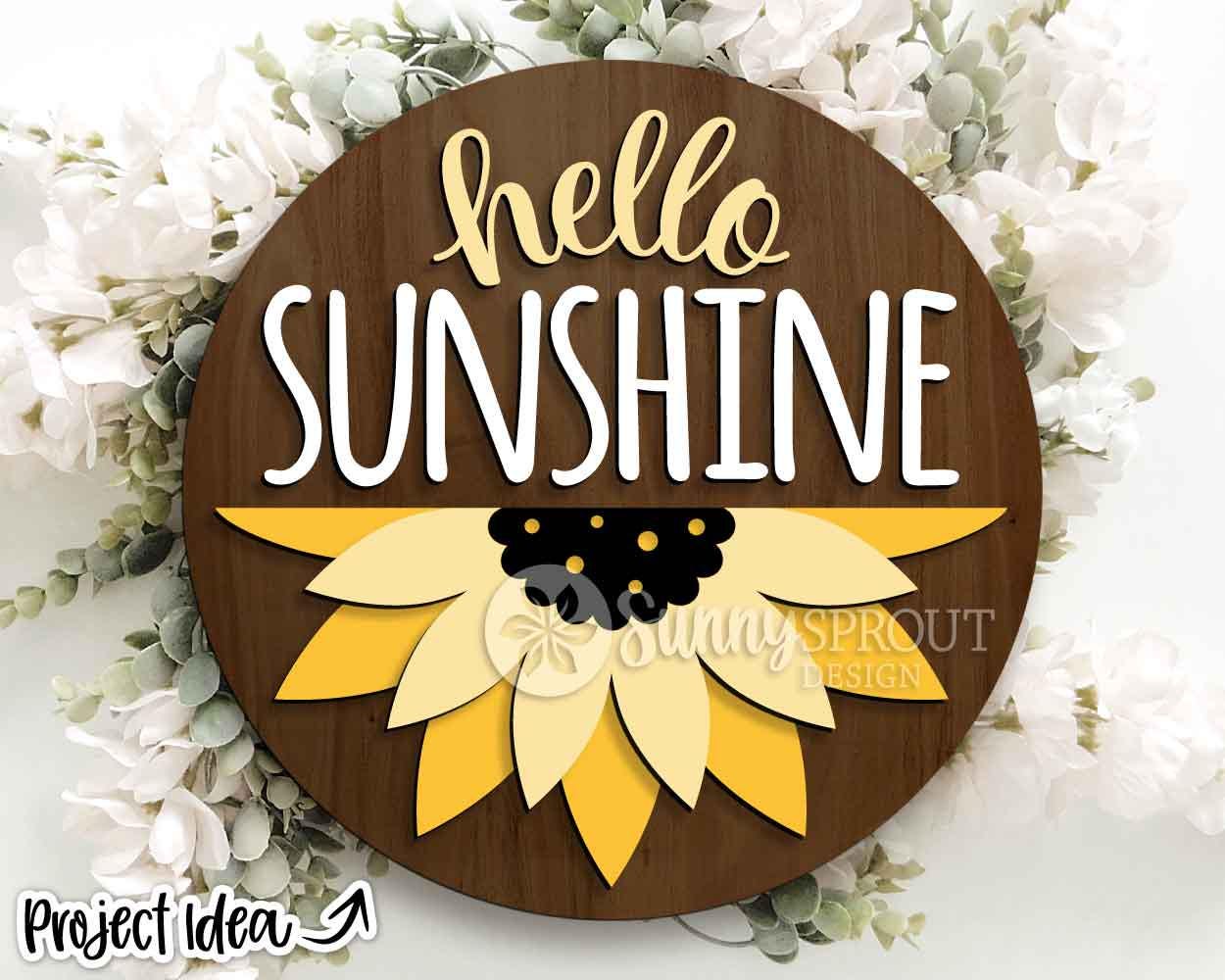 Hello Sunshine Sunflower Sign, Digital Download, SVG Laser Cut File, Cricut, Summer Round Door Hanger Design