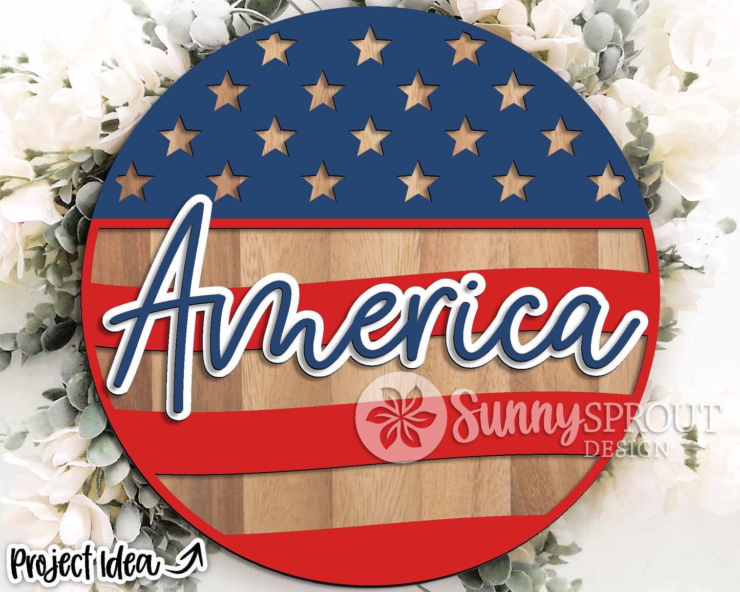 America Flag Round Sign, Digital Download, SVG Laser Cut File, Cricut, Round Door Hanger Design, Patriotic 4th of July Decor