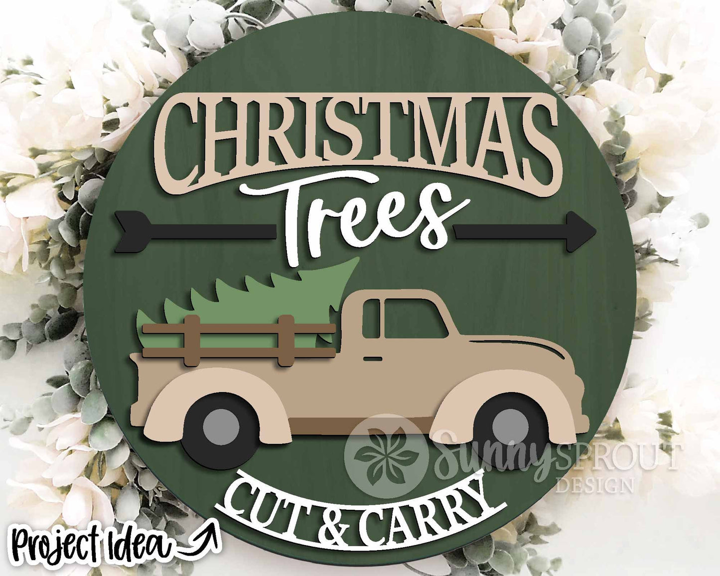 Christmas Trees Old Truck Sign, Digital Download, SVG Laser Cut File, Cricut, Round Door Hanger Design, Farmhouse Christmas Decor