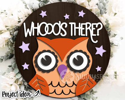 Whooo's There Owl Sign, Digital Download, SVG Laser Cut File, Cricut, Round Halloween Door Hanger Design