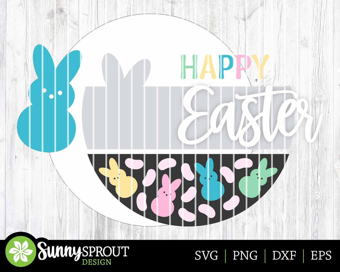Happy Easter Bunny Jelly Bean Sign, Digital download, SVG Laser cut file, Cricut, Round door hanger design
