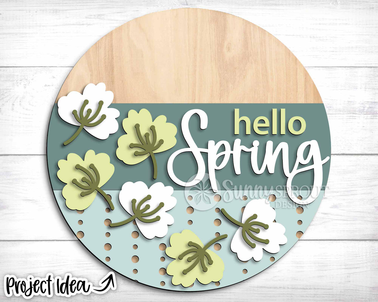 Hello Spring Falling Flowers Sign, Digital download, SVG Laser cut file, Cricut, Round door hanger design
