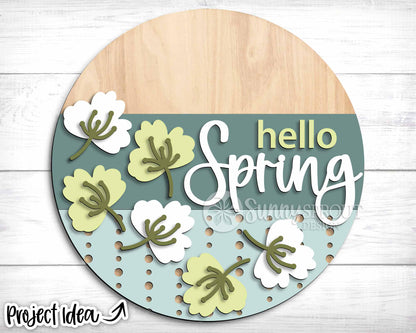 Hello Spring Falling Flowers Sign, Digital download, SVG Laser cut file, Cricut, Round door hanger design