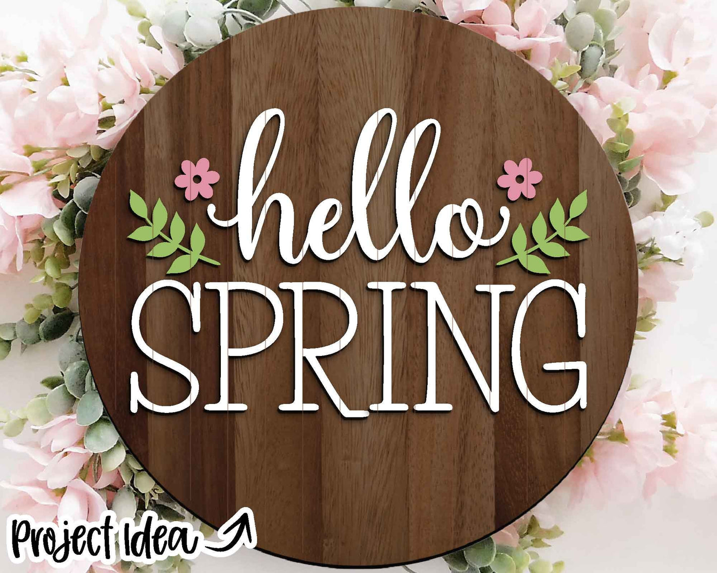 Hello Spring Flowers Sign, Digital download, SVG Laser cut file, Cricut, Round door hanger design