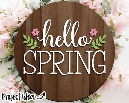 Hello Spring Flowers Sign, Digital download, SVG Laser cut file, Cricut, Round door hanger design