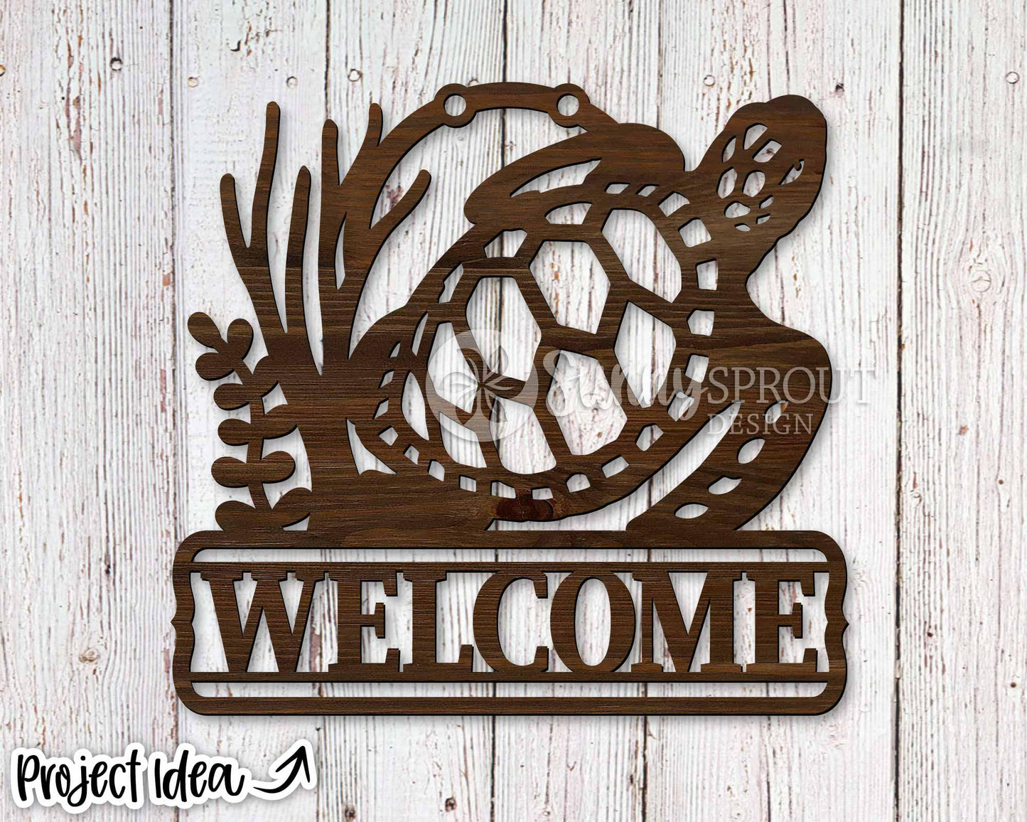 Welcome Sea Turtle Sign, Digital download, SVG Laser cut file, Cricut, Door hanger design, Beach ocean coastal decor