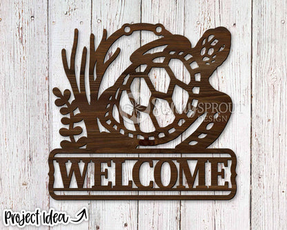 Welcome Sea Turtle Sign, Digital download, SVG Laser cut file, Cricut, Door hanger design, Beach ocean coastal decor