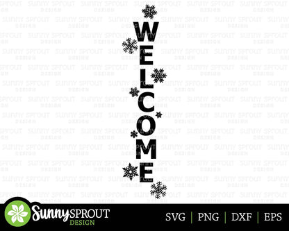 Welcome Snowflake Porch Sign Digital Download | Print File, Cricut, Silhouette Cut File | Winter Front Door Sign Design | svg png dxf eps