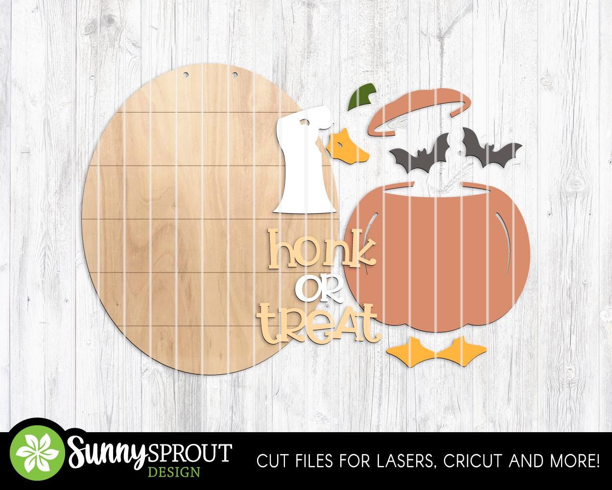 Honk Or Treat Pumpkin Goose Sign, Digital Download, SVG Laser Cut File, Cricut, Oval Halloween Door Hanger Design