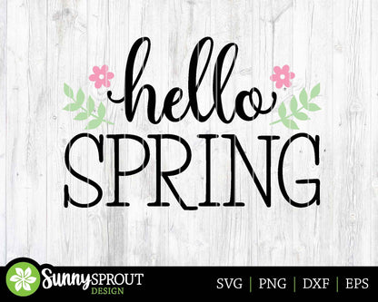 Hello Spring Flowers Sign, Digital download, SVG Laser cut file, Cricut, Round door hanger design