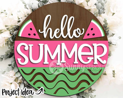 Summer Laser Sign Bundle 4, Round door hanger svg, Glowforge laser file, Cricut, Front door welcome sign, Hello summer svg