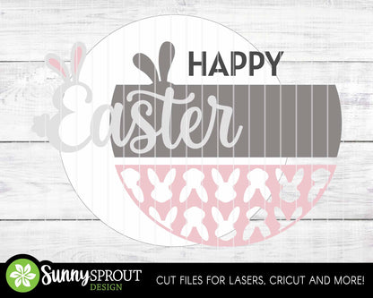Happy Easter Bunny Sign, Digital download, SVG Laser cut file, Cricut, Round door hanger design